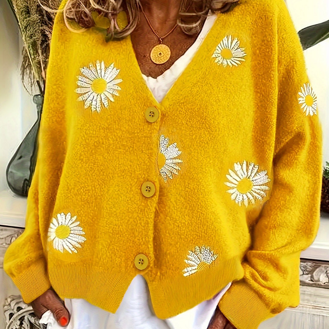 Maribel | Floral Embroidered Button-Front Cardigan