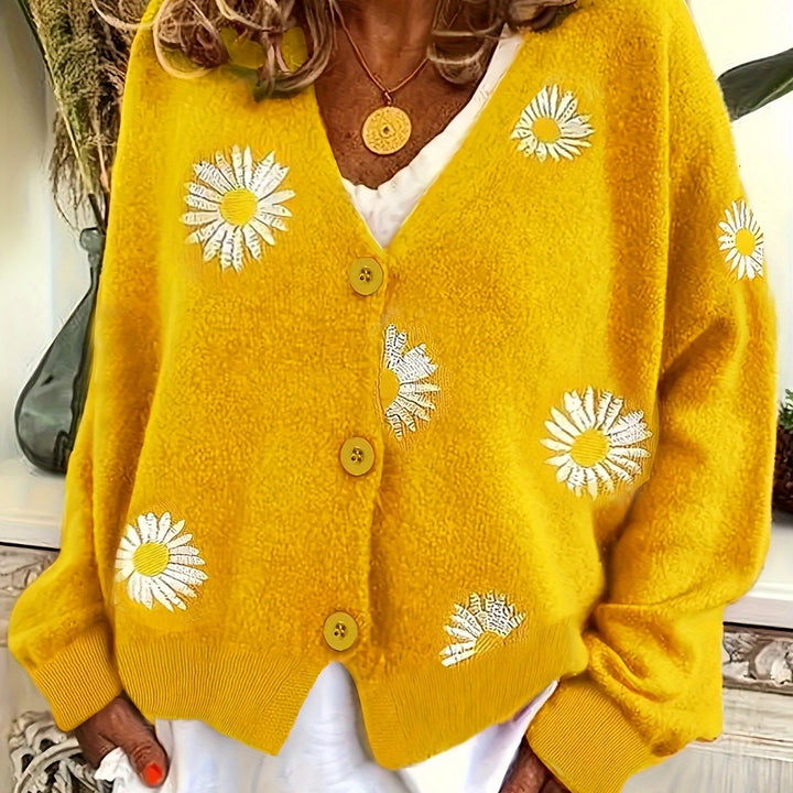 Maribel | Floral Embroidered Button-Front Cardigan