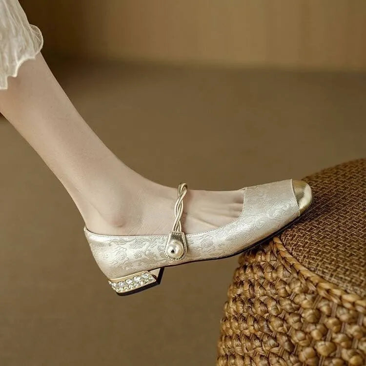 Camille | Vintage Braided Pearl Strap Shoes