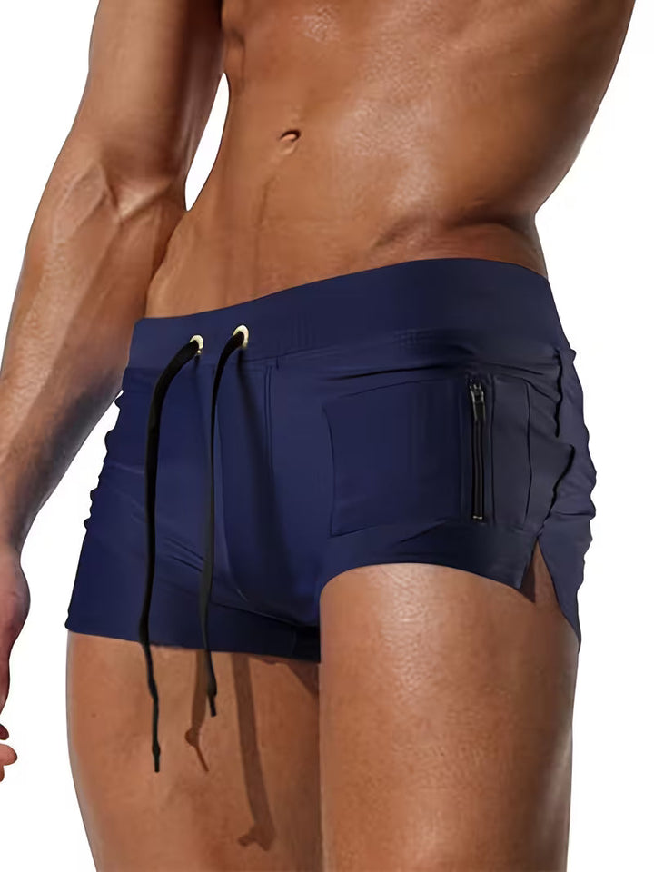 Tanner | Trendy Zipper Boxer Swim Trunks