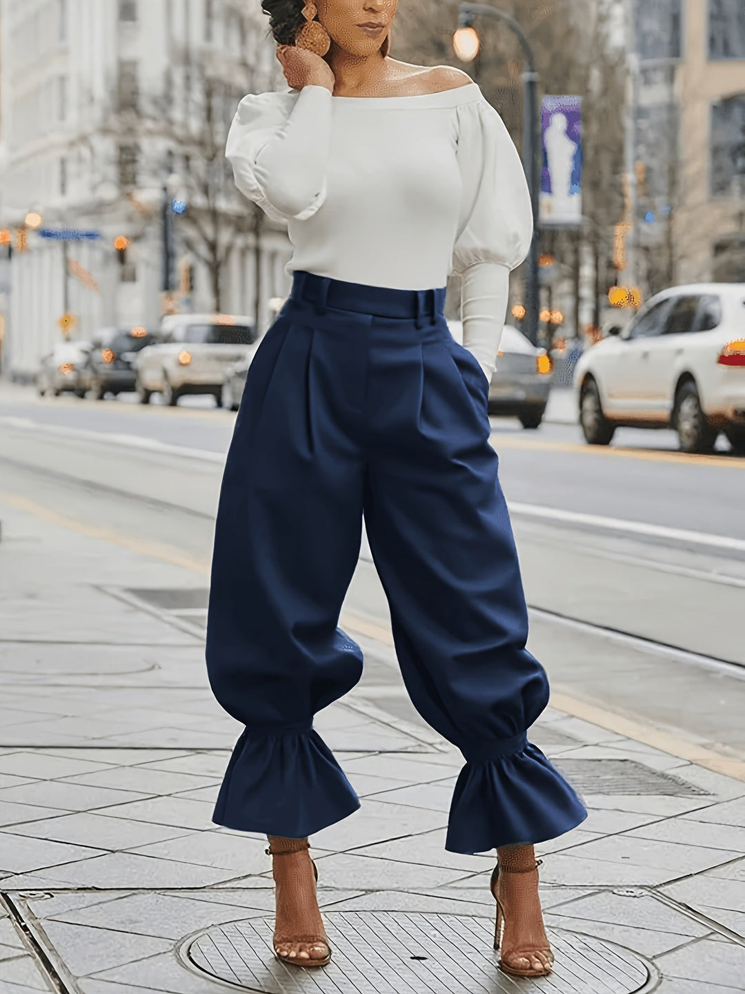 Maren | Ruffled-Hem Wide-Leg Trousers