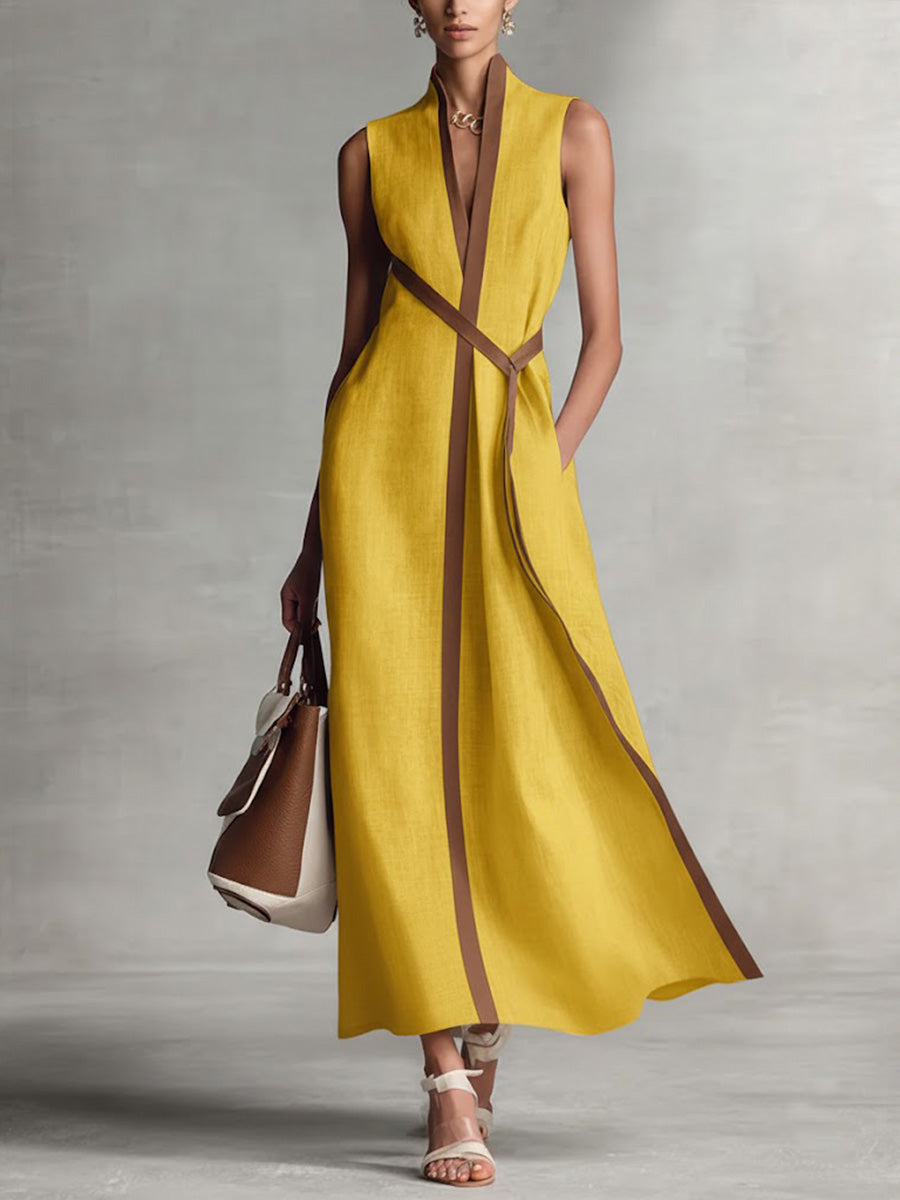Verity | Contrast-Trim Sleeveless Midi Dress