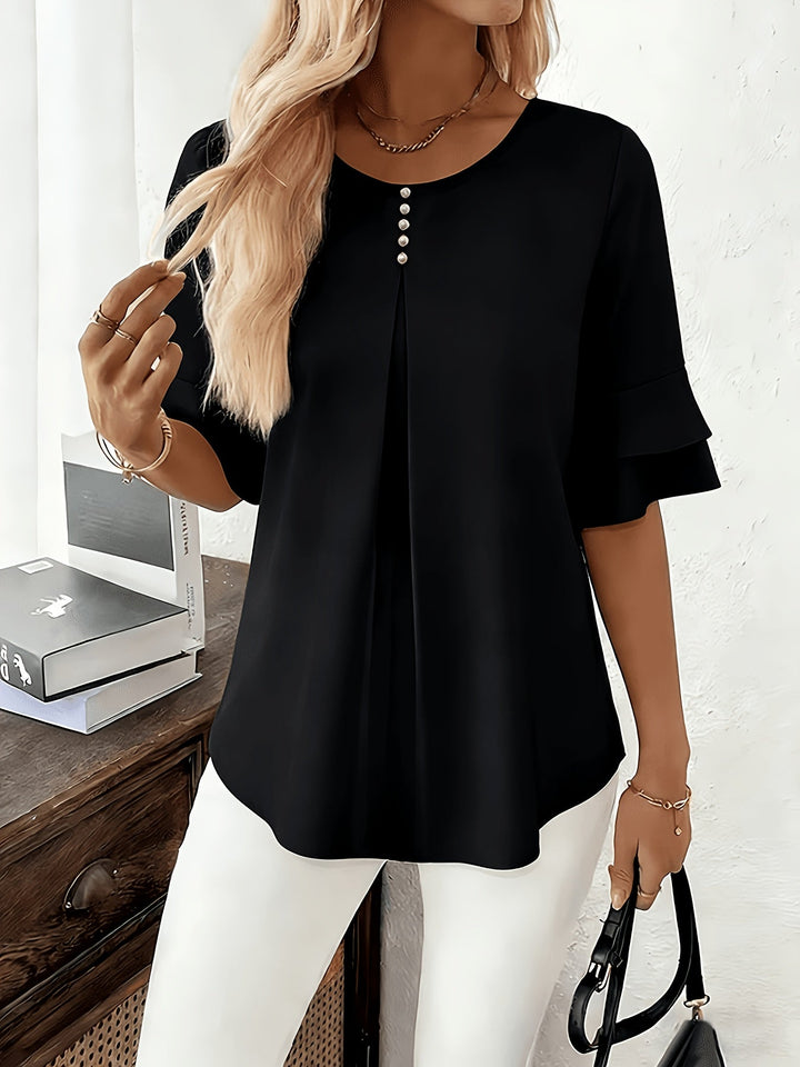 Karen | Flared-Sleeve Pleated Blouse
