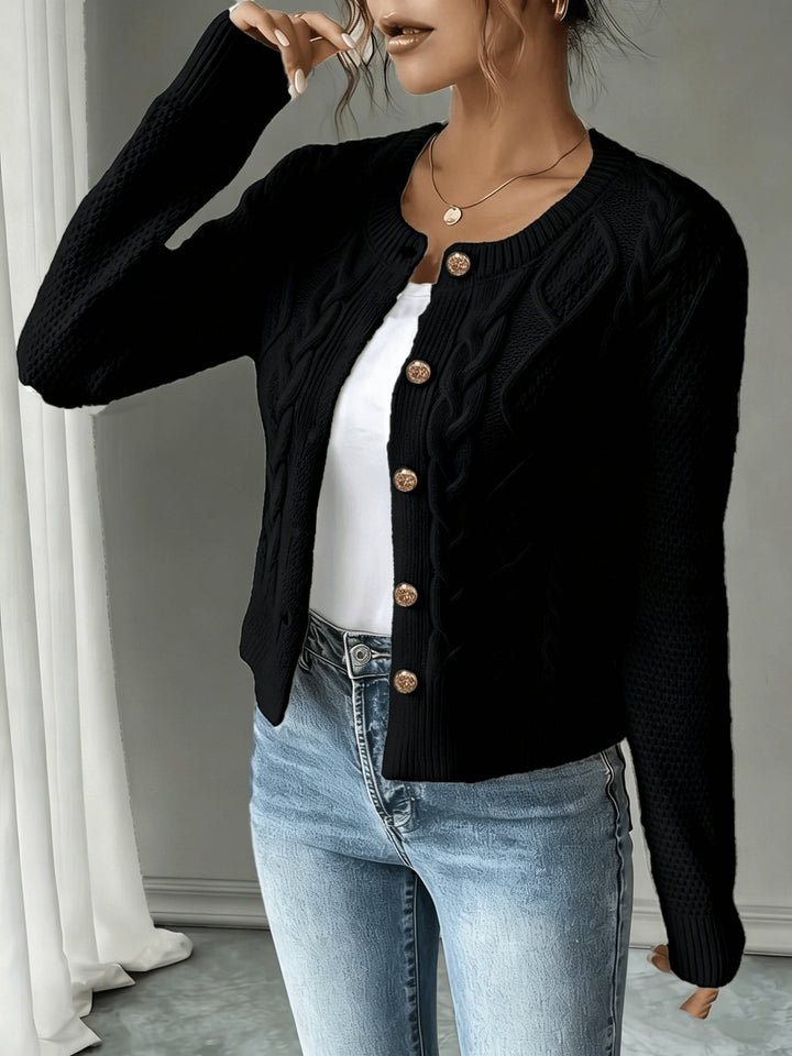Eleanora | Cable-Knit Button-Front Cardigan