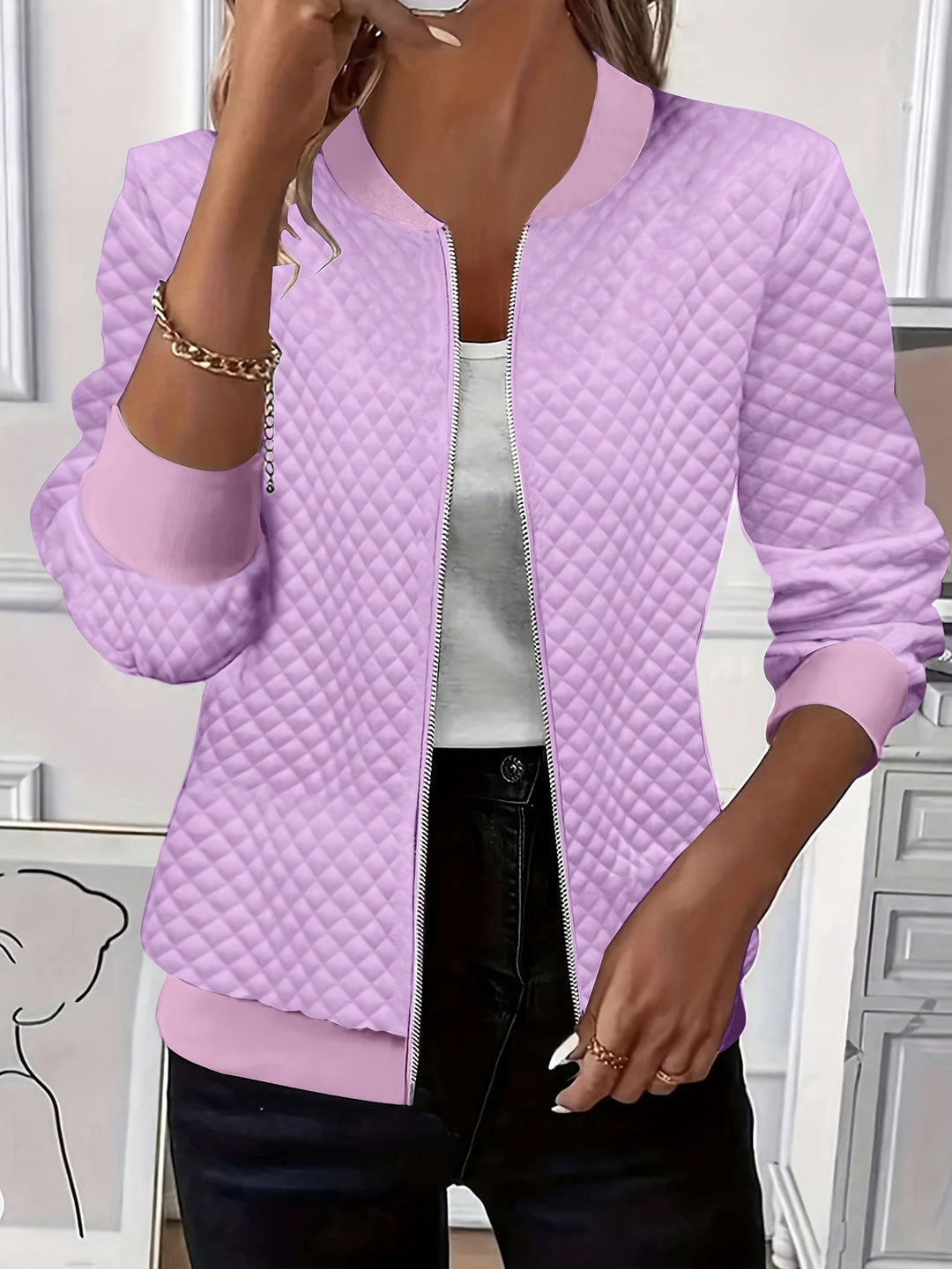Carolyn | Quilted-Texture Baseball Jacket