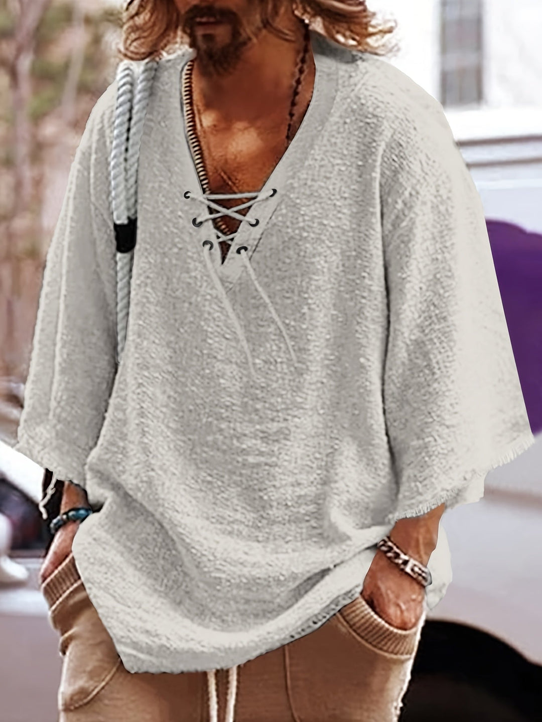 Dorian | Relaxed Lace-Up V-Neck Shirt