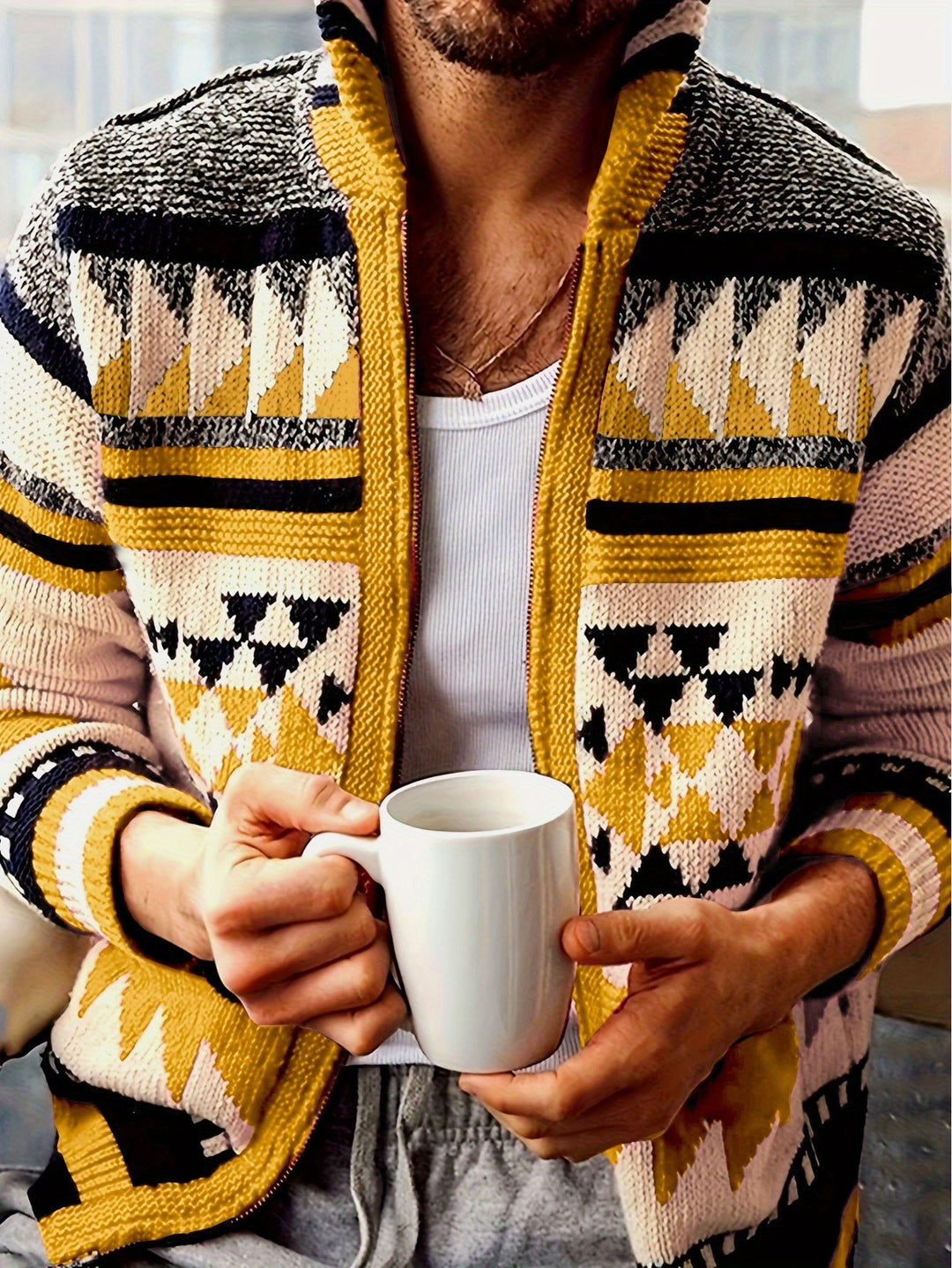 Callum | Patterned Zip-Up Cardigan