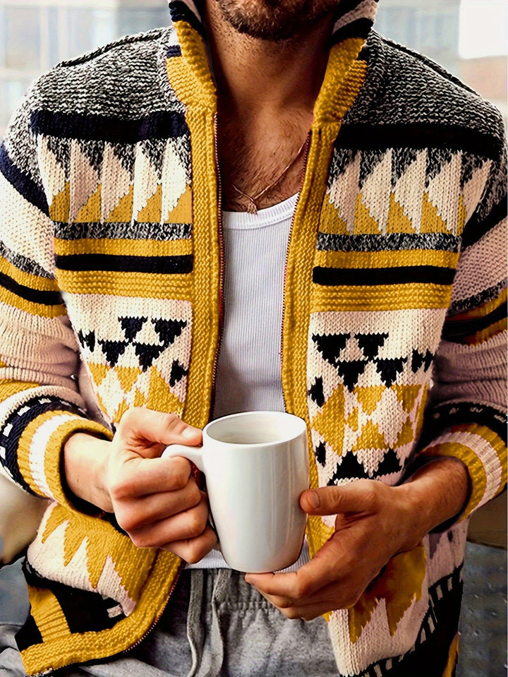 Callum | Patterned Zip-Up Cardigan