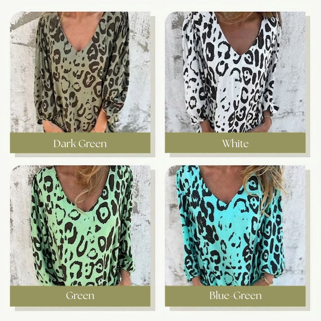 Sharon | Stylish Long V-Neck Leopard Dress