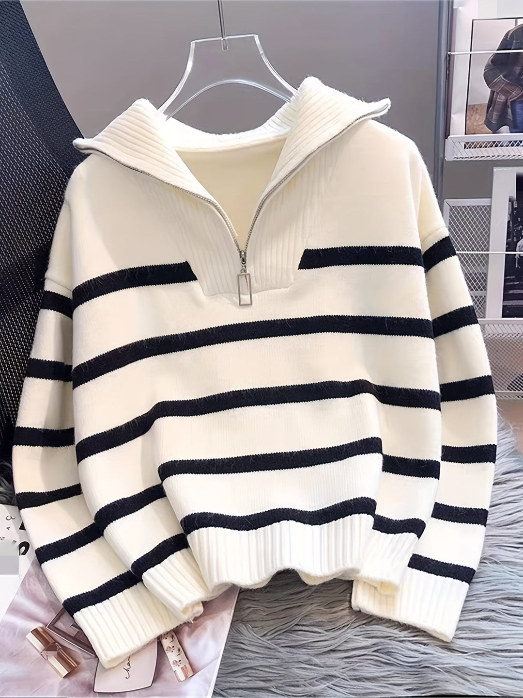 Sabina | Striped Quarter-Zip Jumper