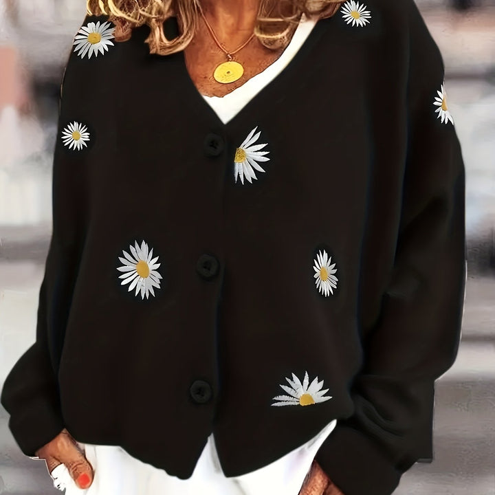 Maribel | Floral Embroidered Button-Front Cardigan