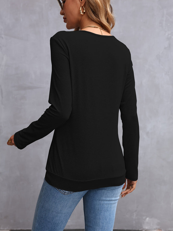 Kathryn | Side-Button V-Neck Long Sleeve Top
