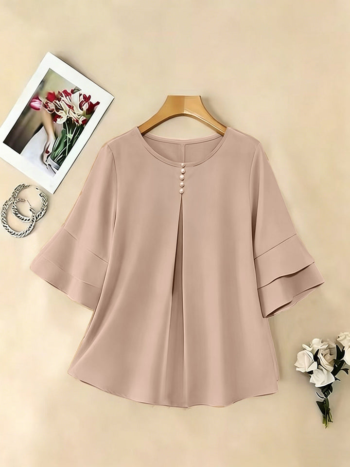 Karen | Flared-Sleeve Pleated Blouse
