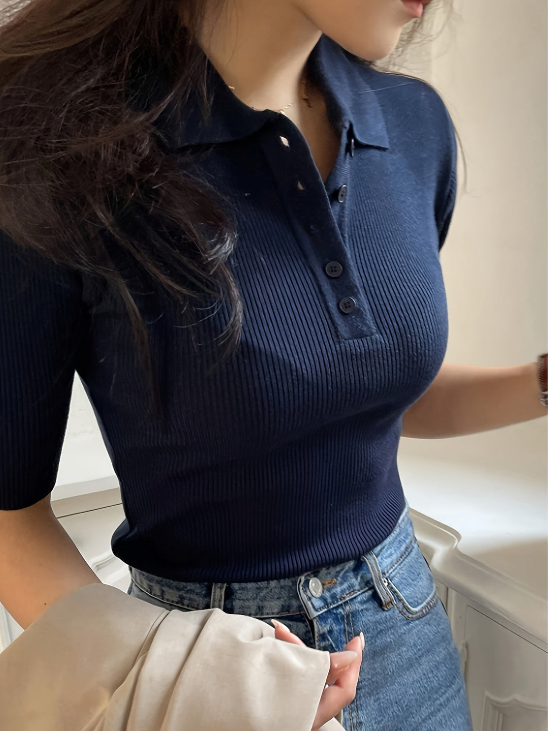 Meredith | Ribbed Collared Top