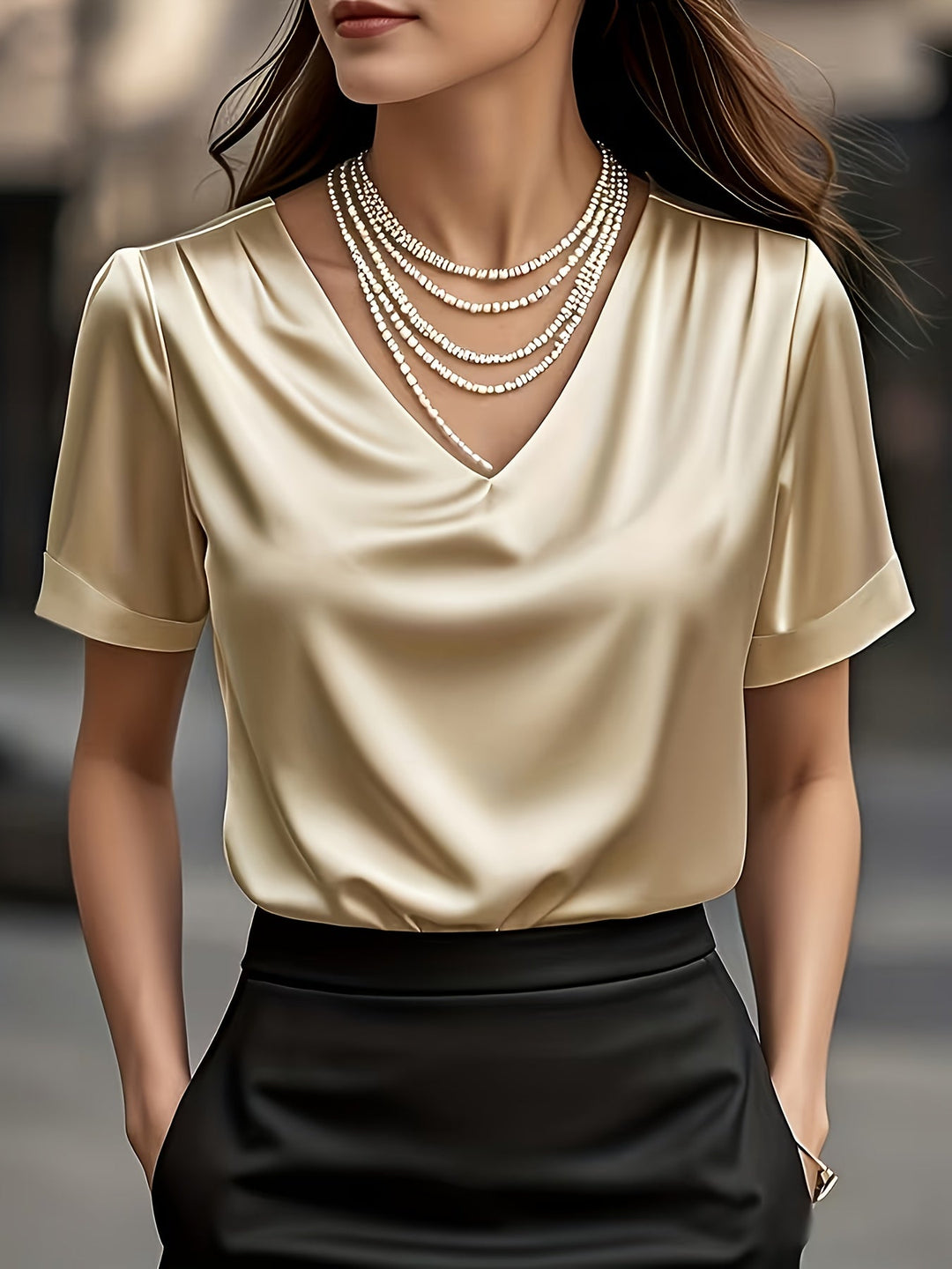 Estelle | Draped V-Neck Blouse