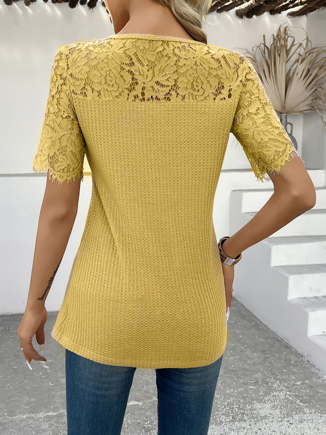 Delphine | Lace-Trimmed Button Top