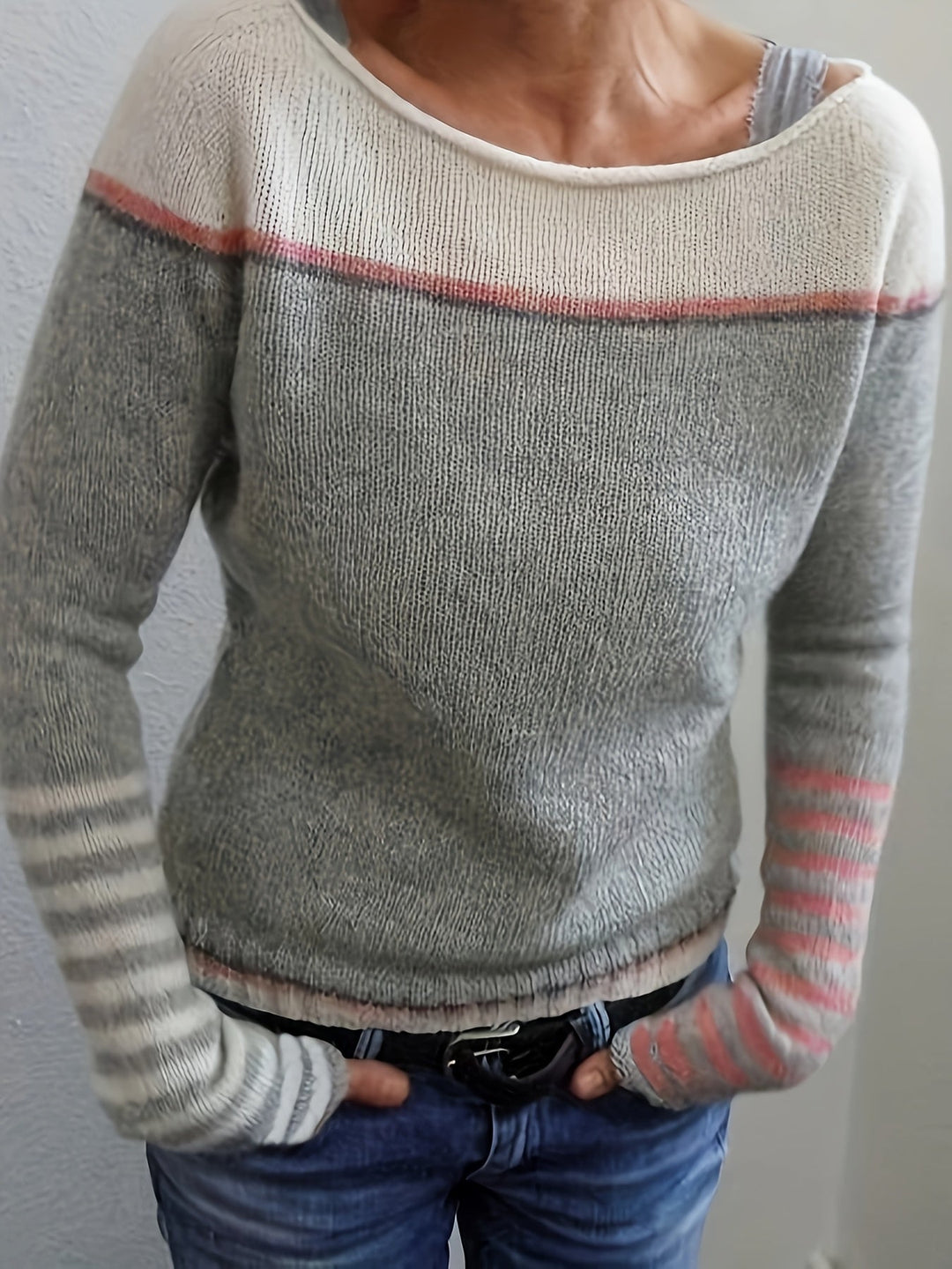 Francesca | colour-Block Boat Neck Jumper