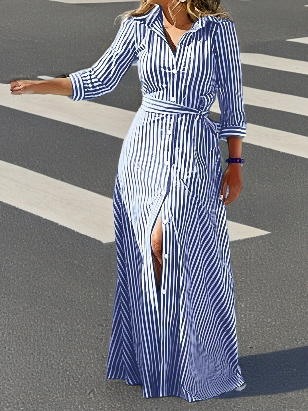 Meredith | Belted Shirt Maxi Dress