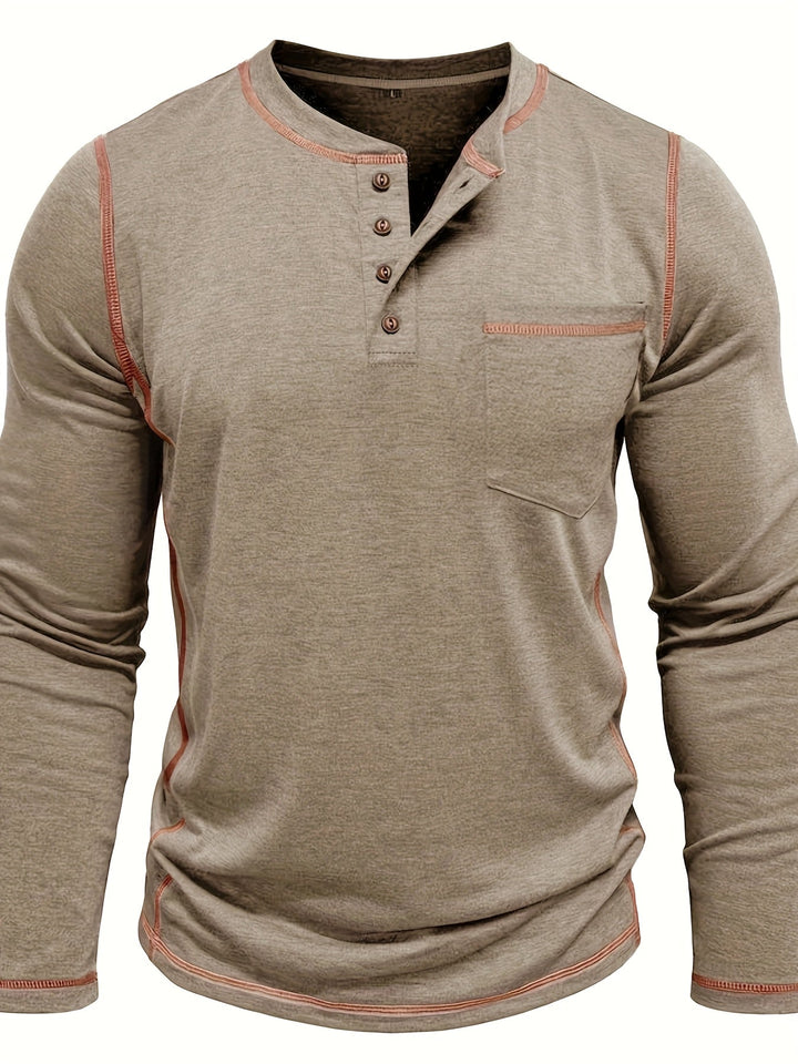 Reuben | Contrast-Stitch Long Sleeve Henley