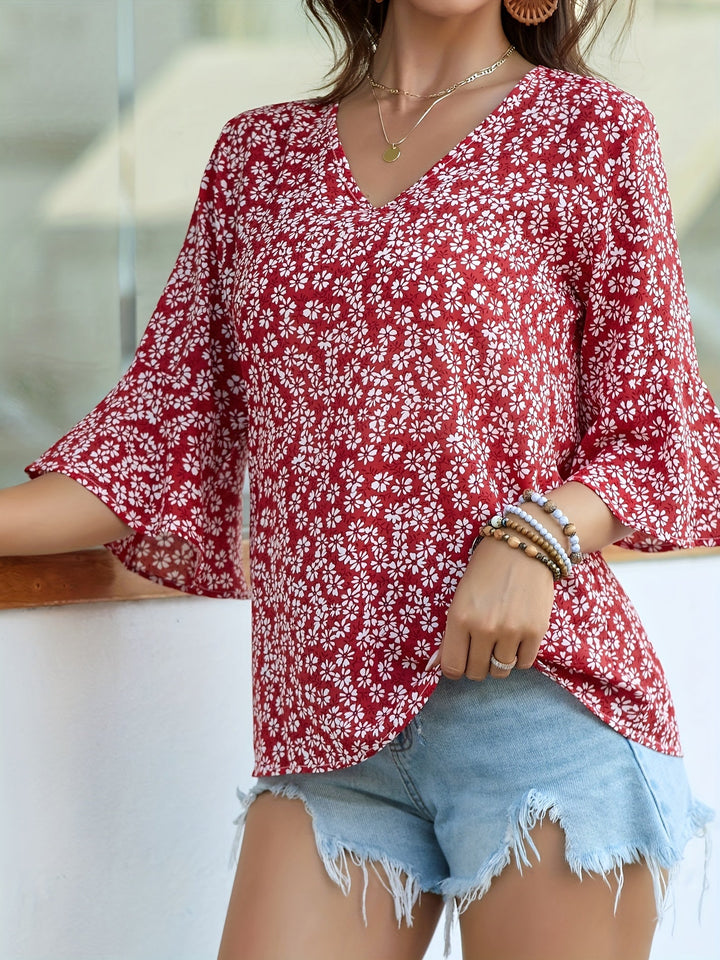 Lorraine | Floral Ruffle-Sleeve Blouse