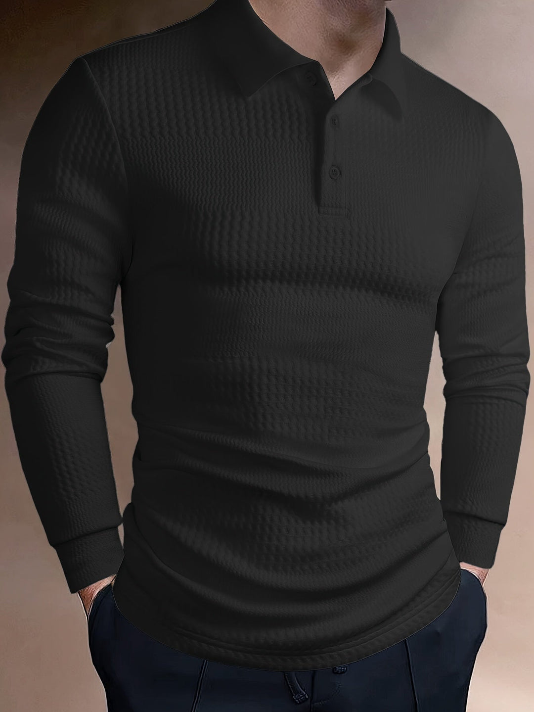 Fletcher | Textured Long-Sleeve Polo Shirt