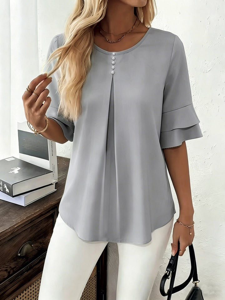 Karen | Flared-Sleeve Pleated Blouse
