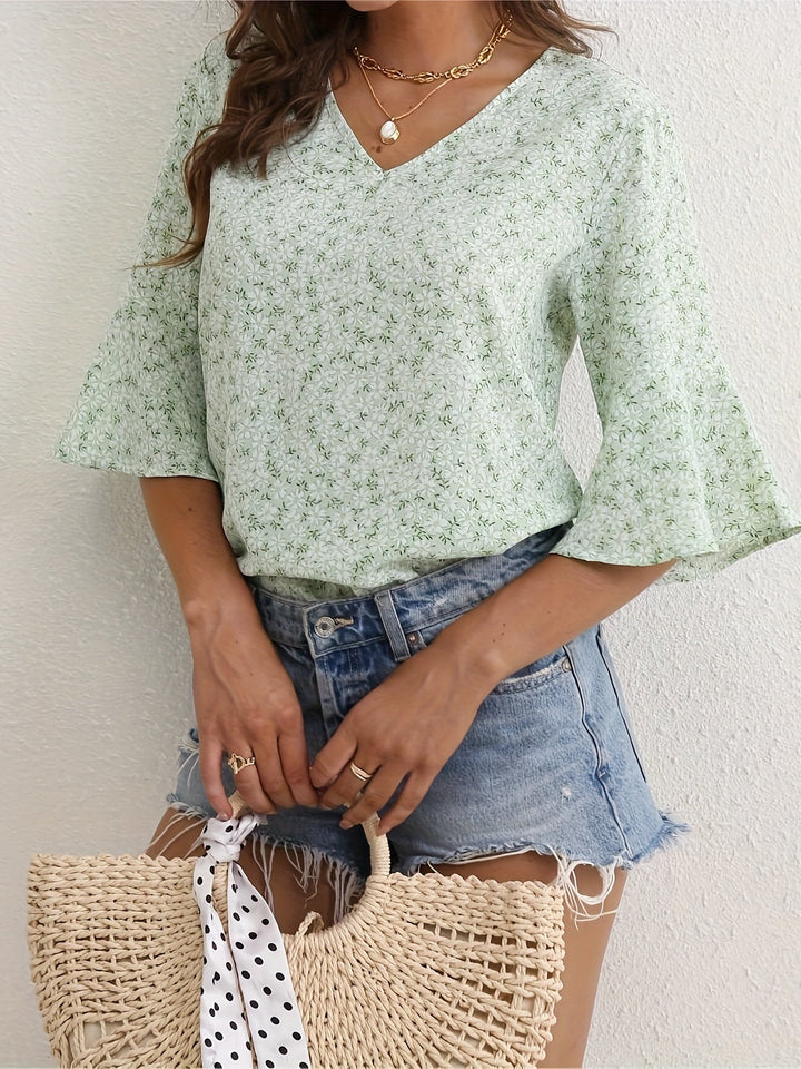 Lorraine | Floral Ruffle-Sleeve Blouse