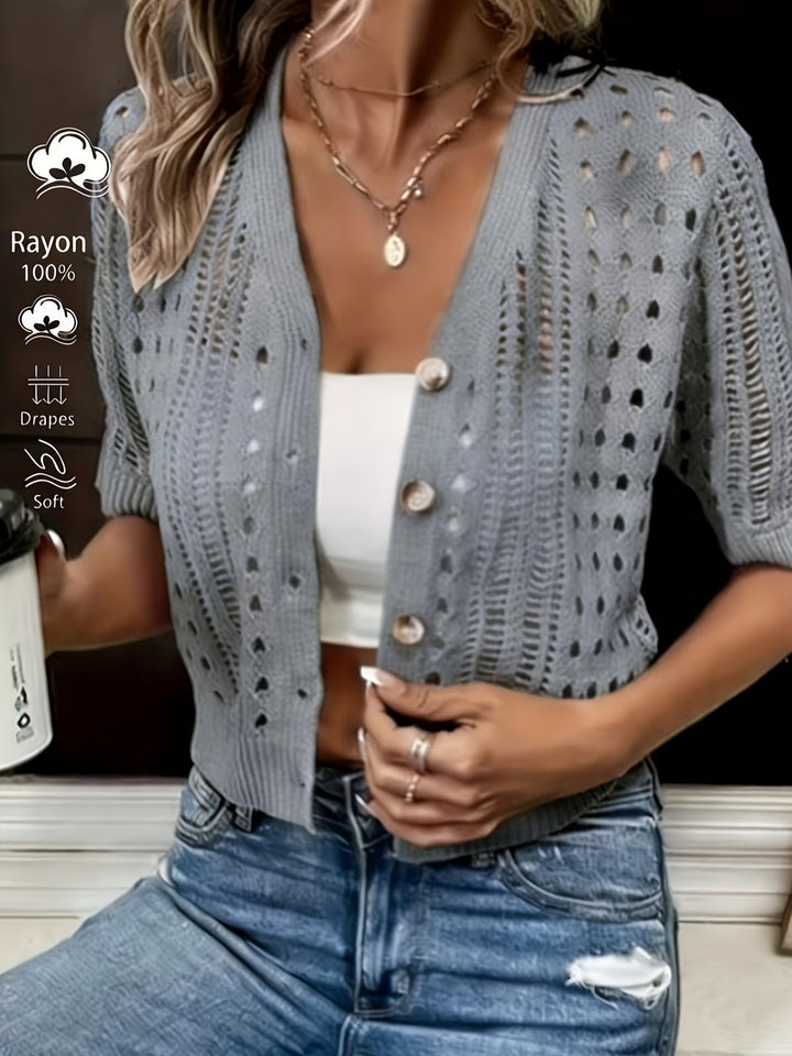 Delphine | Open-Knit Short-Sleeve Cardigan