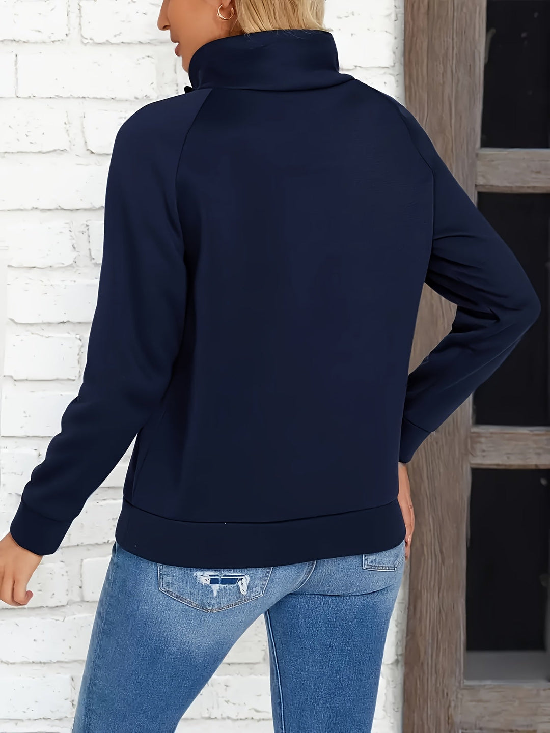 Kirsten | Button-Accent Stand Collar Sweatshirt