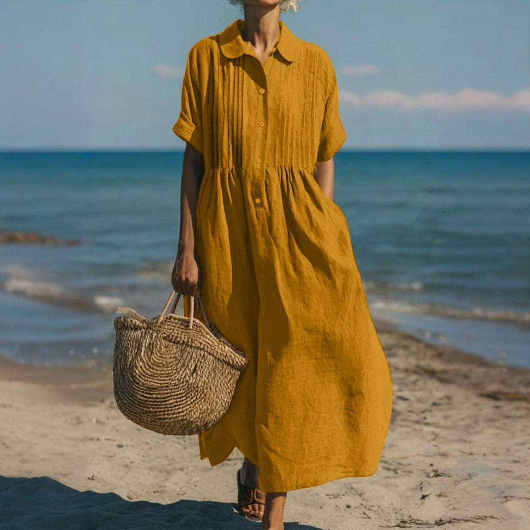 Fionna | Casual Button Mid Sleeve Dress