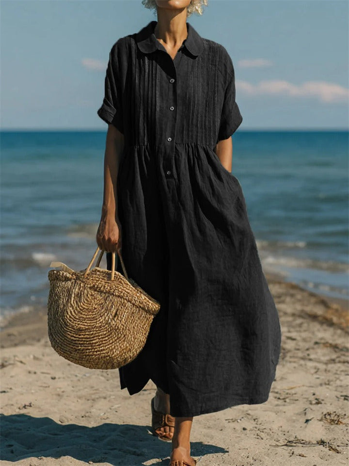 Rosemary | Pleated Collared Maxi Dress