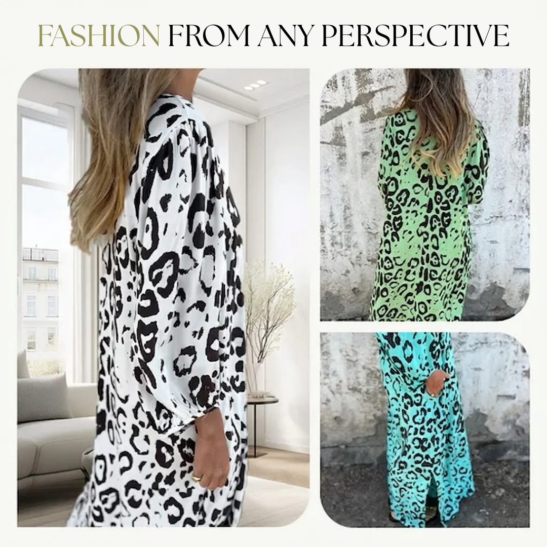 Sharon | Stylish Long V-Neck Leopard Dress