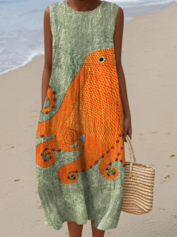 Coraline | Stylish Oceanic Sleeveless Midi Dress