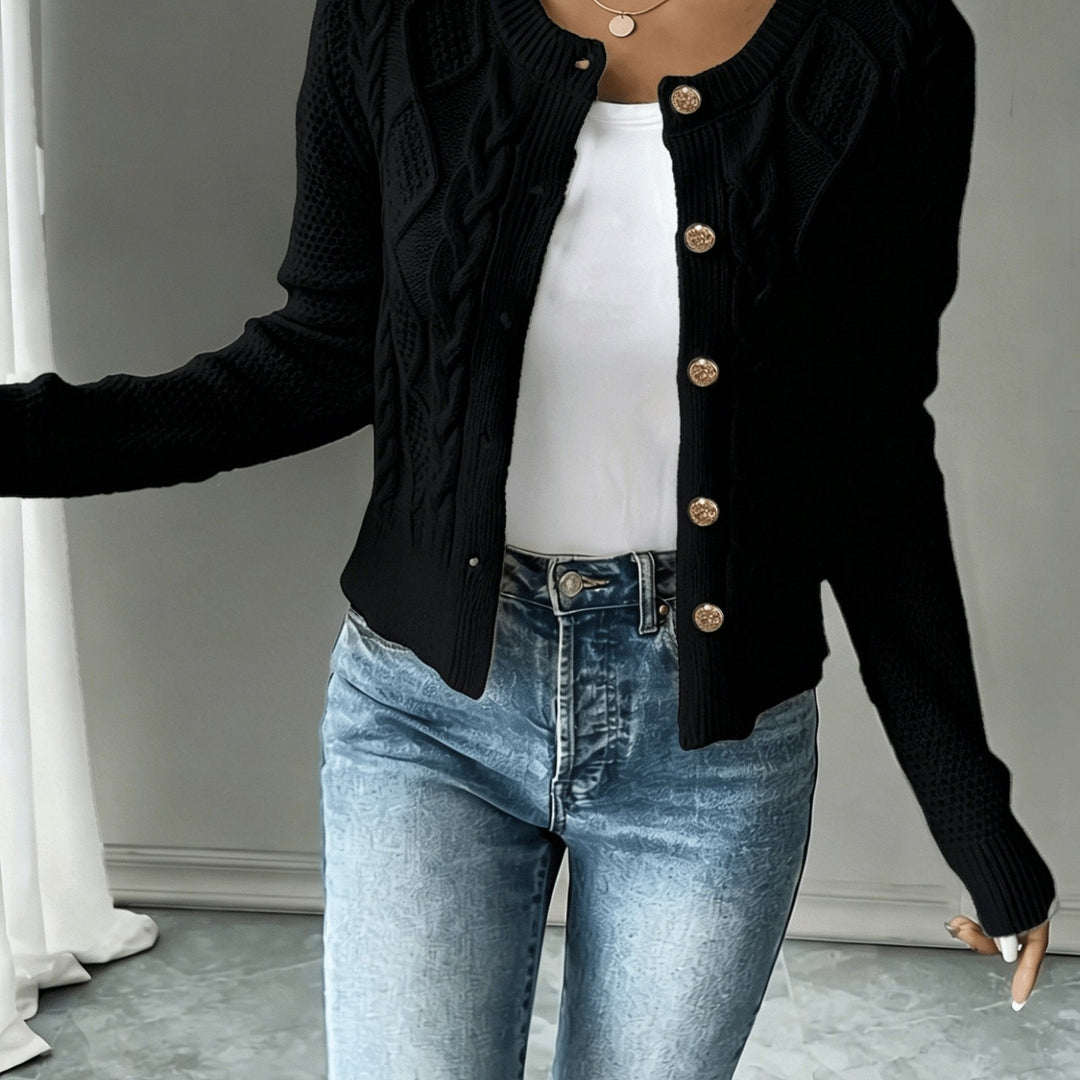Eleanora | Cable-Knit Button-Front Cardigan