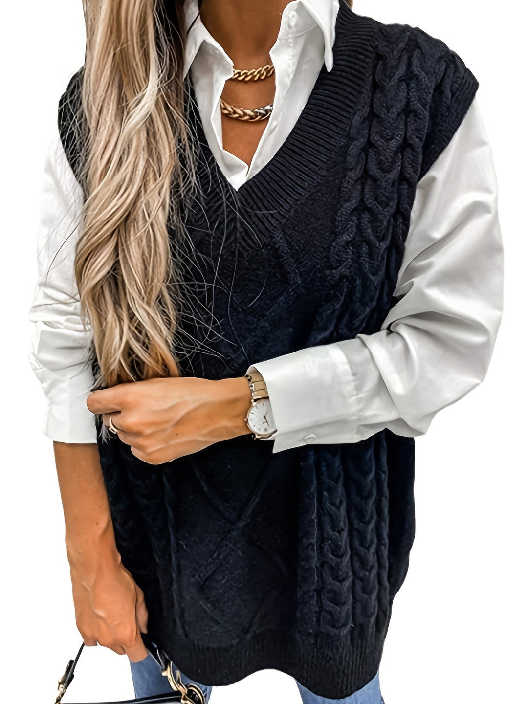 Cora | Cozy Cable-Knit V-Neck Jumper Vest