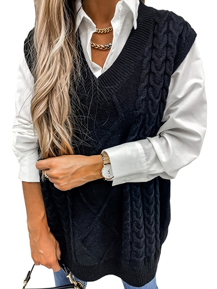 Cora | Cozy Cable-Knit V-Neck Jumper Vest