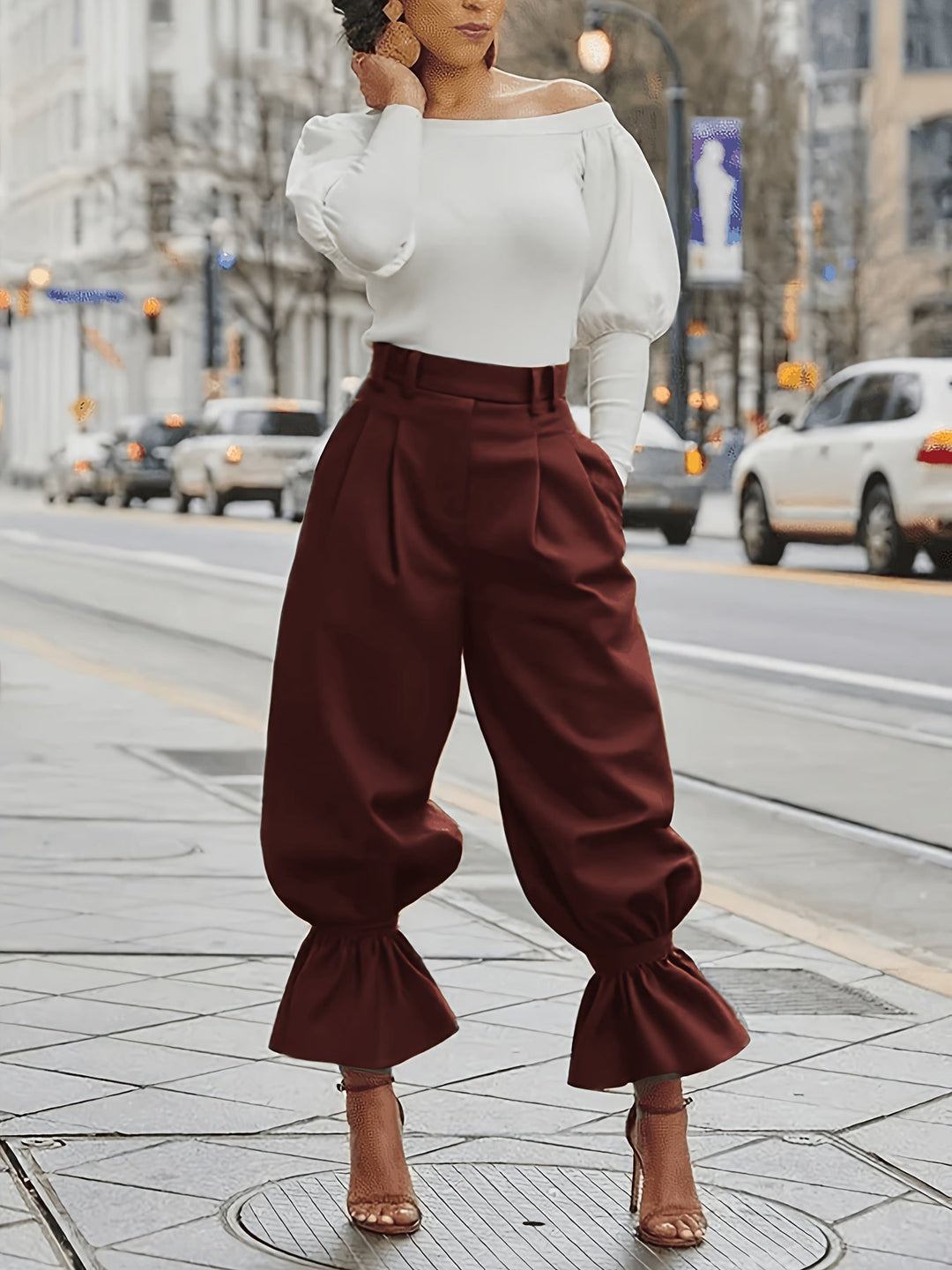 Maren | Ruffled-Hem Wide-Leg Trousers