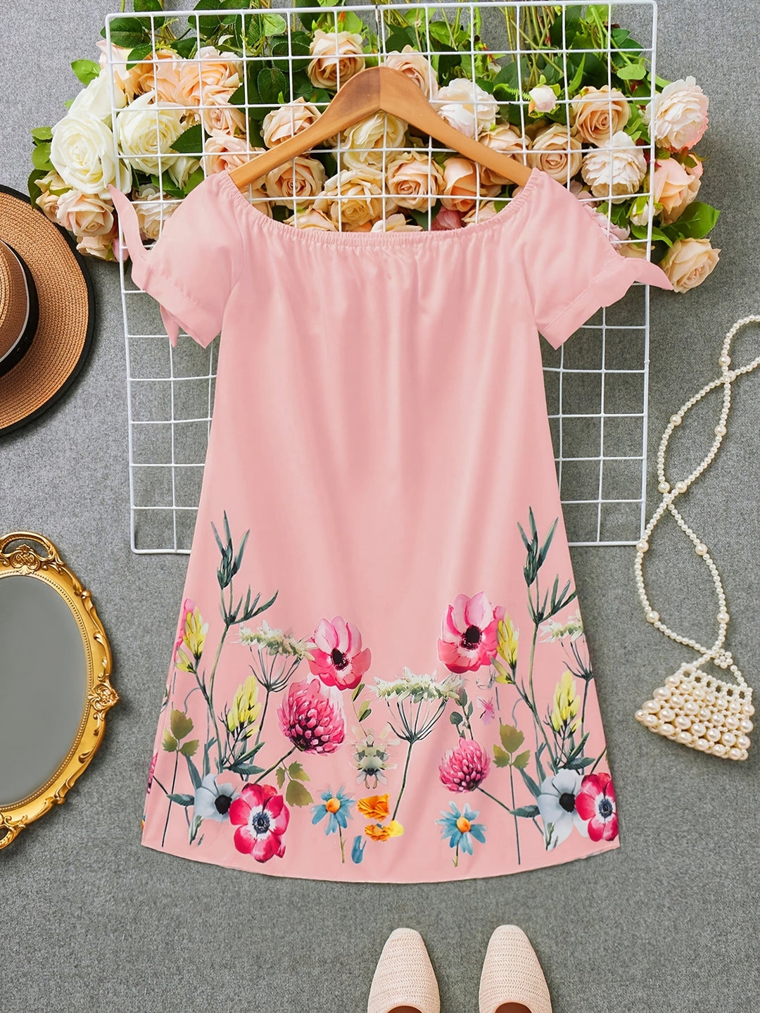 Gemma | Off-Shoulder Floral Bow Dress