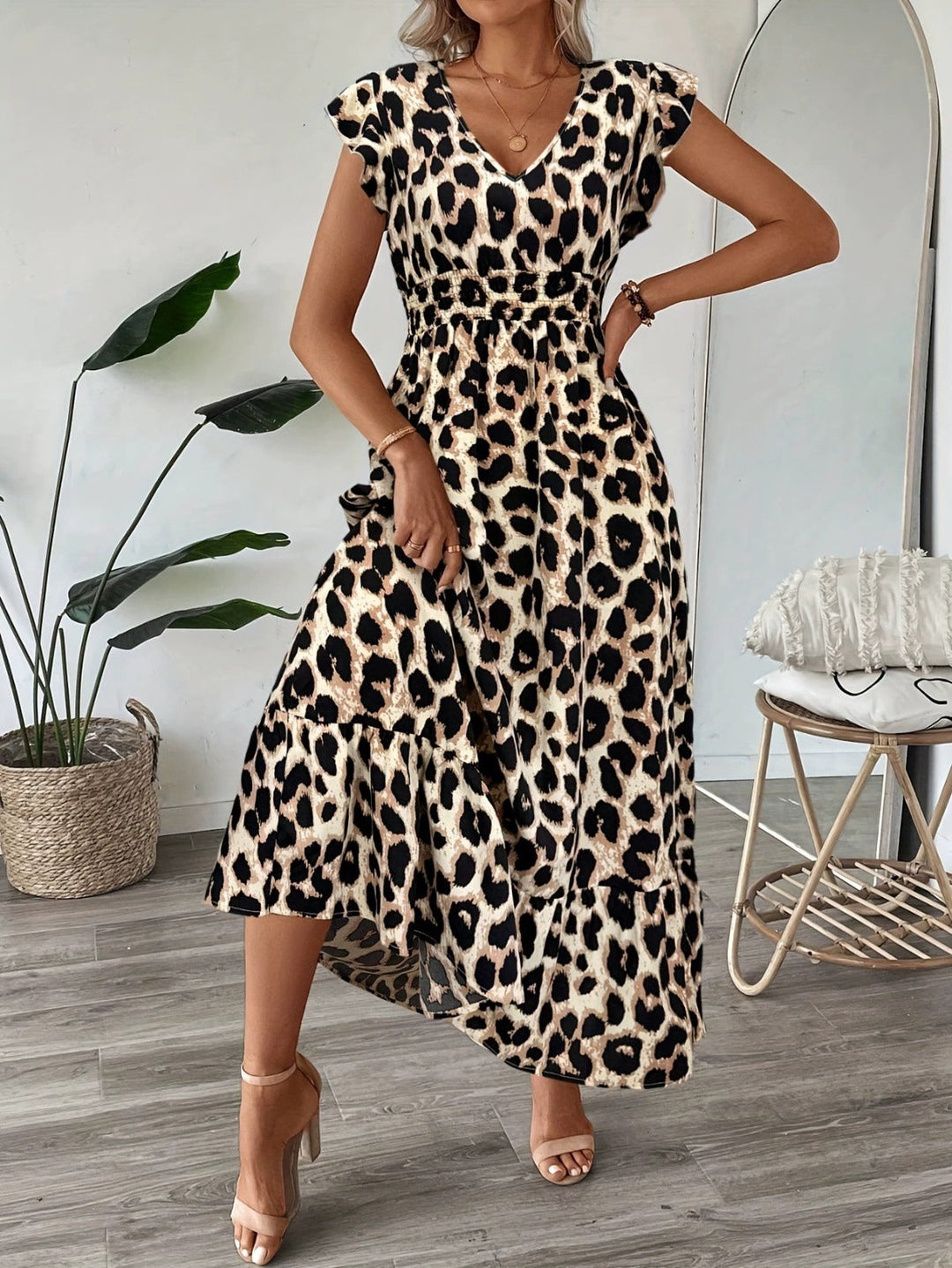 Rosalie | Baroque-Print V-Neck Maxi Dress