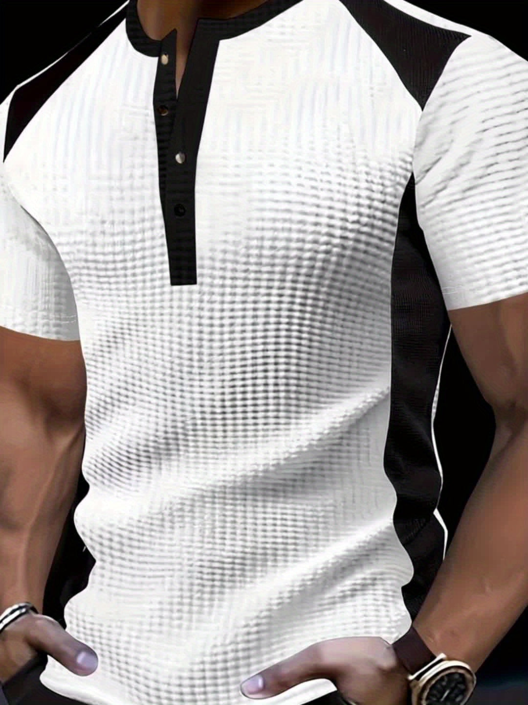 Everett | Textured Contrast Henley Shirt