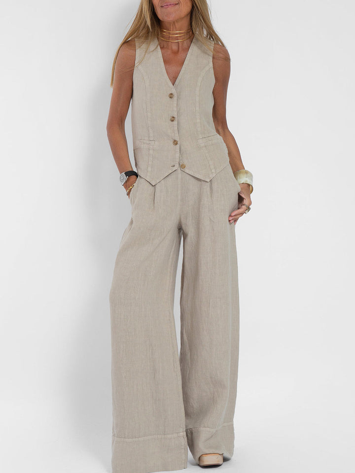 Lauren | Sleeveless V-Neck Vest &amp; Wide-Leg Trousers Set