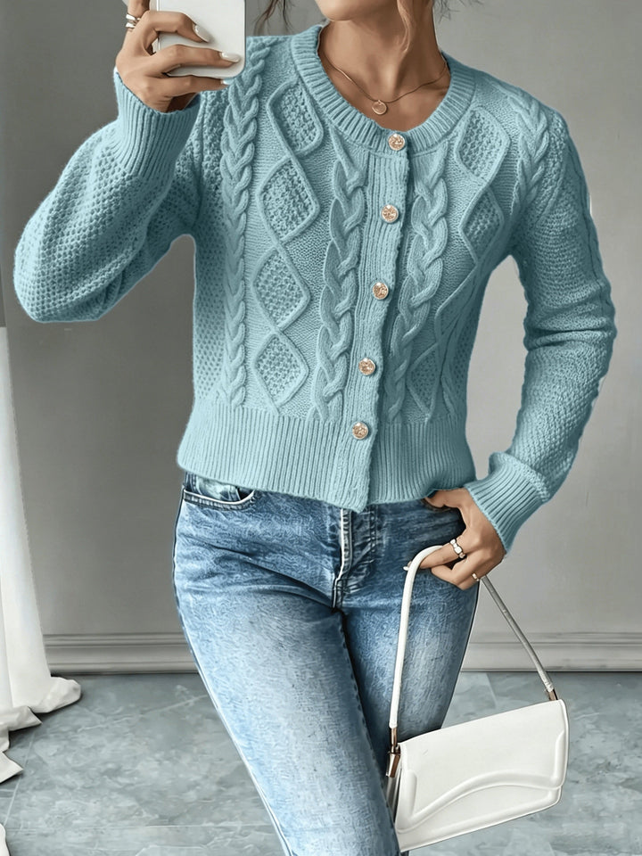 Eleanora | Cable-Knit Button-Front Cardigan