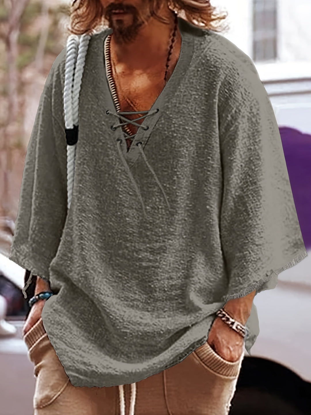 Dorian | Relaxed Lace-Up V-Neck Shirt