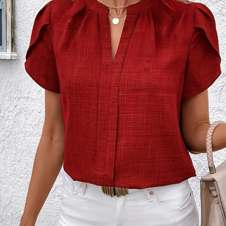 Heather | Petal Sleeve Notched Blouse