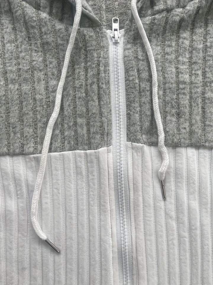 Cecilia | Textured Colour-Block Hooded Jacket