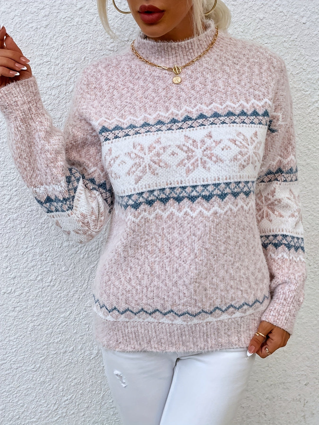 Tamsin | Cozy Snowflake Mock-Neck Jumper