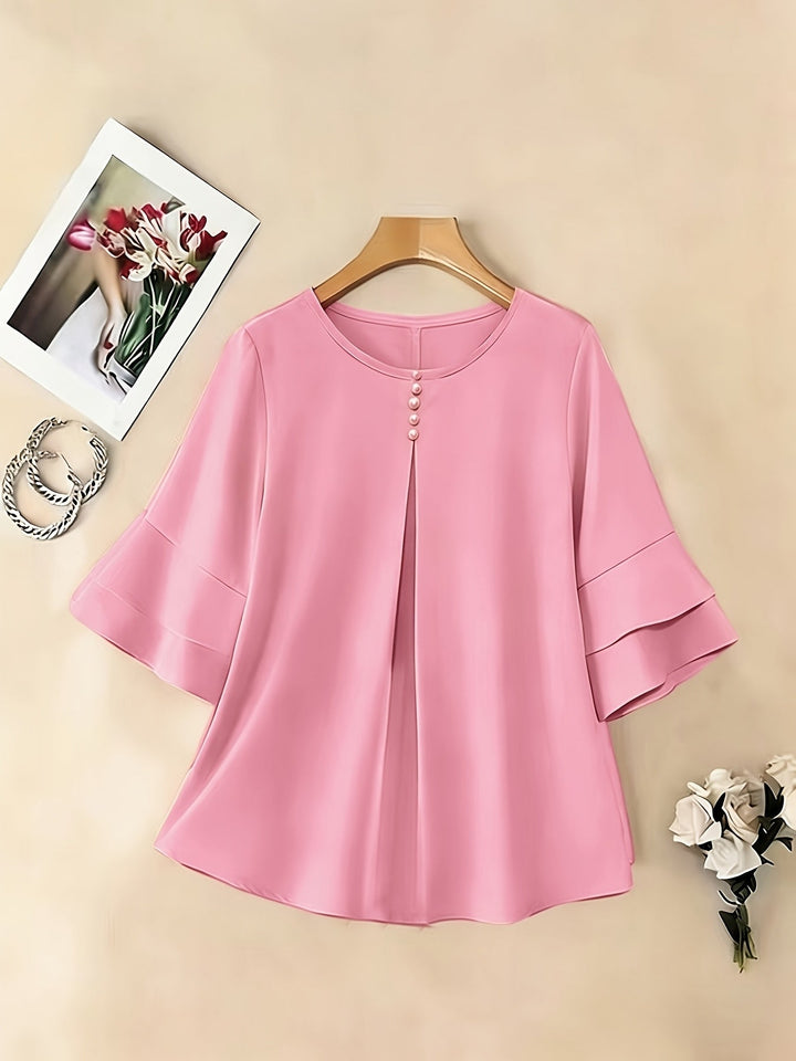 Karen | Flared-Sleeve Pleated Blouse