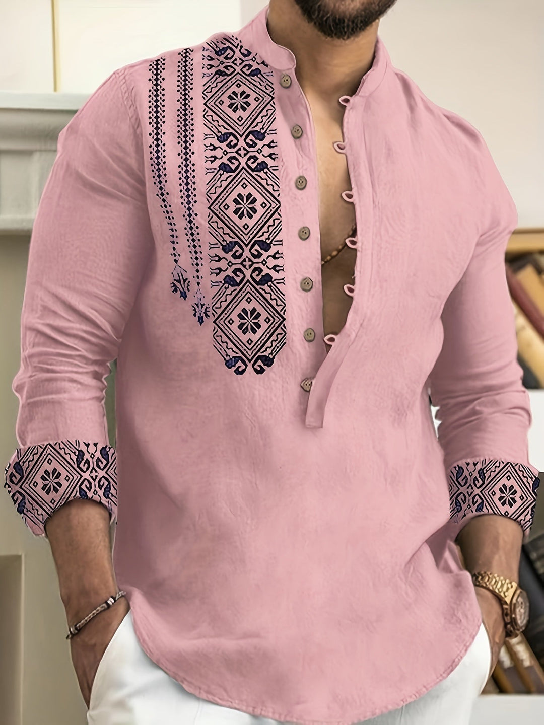 Elias | Patterned Long Sleeve Henley Shirt