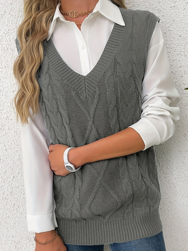 Cora | Cozy Cable-Knit V-Neck Jumper Vest