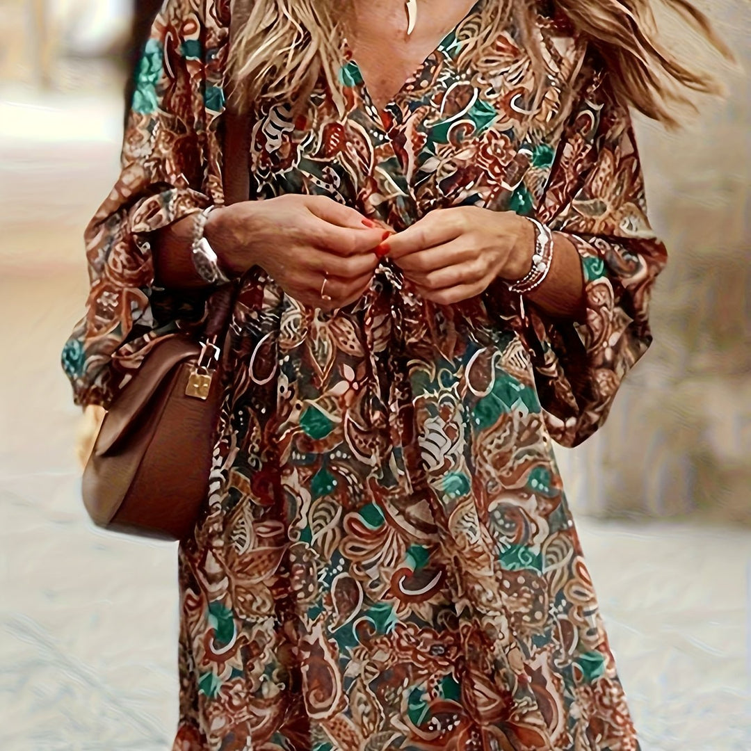 Ramona | Bohemian Print V-Neck Dress